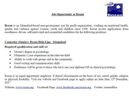 Job for Psychologists in Pakistan
